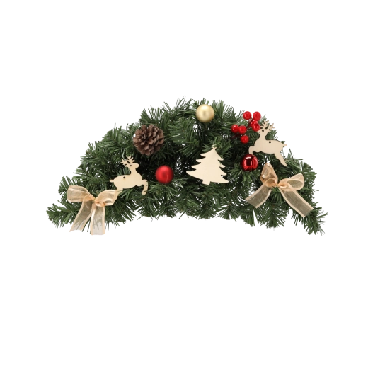 Hængende julekrans 46 cm i rød‑guld farve