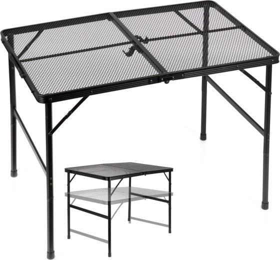 Vilde foldbart campingbord 2-i-1 med justerbar højde, sort 90 × 60 cm