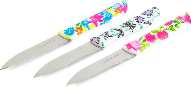 Sæt med skrælleknive med blomstermønster, 3 stk.