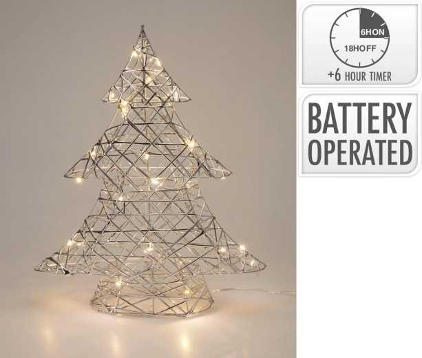 Sølvfarvet LED-dekorationstræ med timer, 40 cm