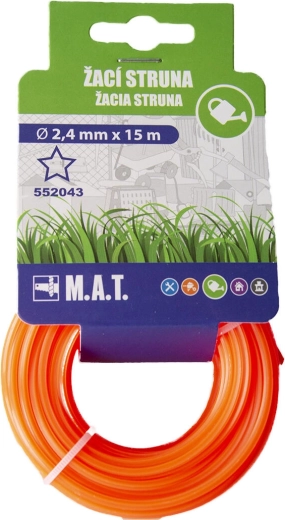 Erstatningstrimmerline 2,4 mm stjerne, 15 m – mørkeorange nylon