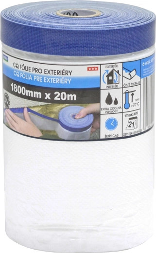 Dækkende udendørs tape med afdækningsfolie 180 × 2000 cm selvklæbende