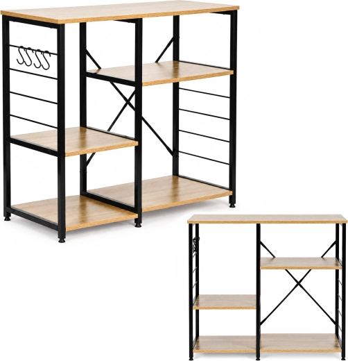 ModernHome fritstående køkkenreol med kroge 90 cm, loft, lys eg