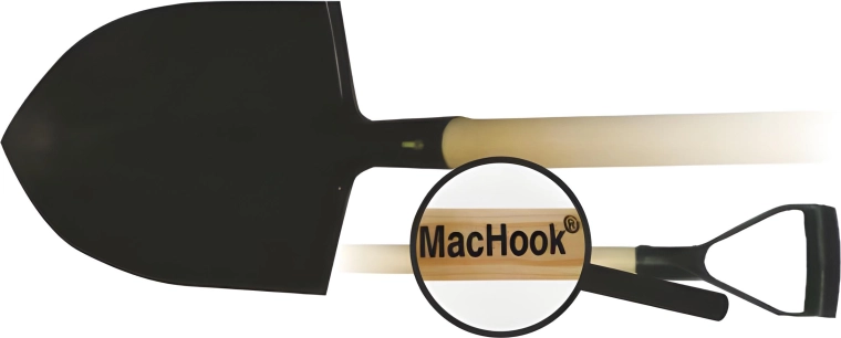 Spids spade med træskaft og Y-formet håndtag