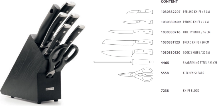 Wüsthof Classic Ikon knivsæt i blok, 7-dele, sort ask