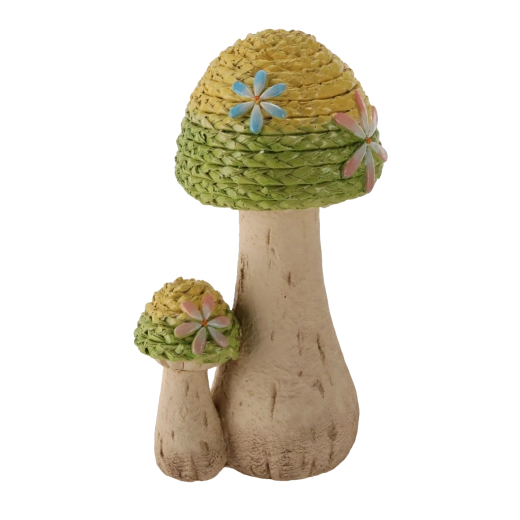 Havepynt flettede svampe – rustik figur til udendørsbrug