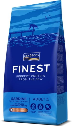 Tørfoder til små voksne hunde med sardiner og søde kartofler FISH4DOGS Finest 6 kg