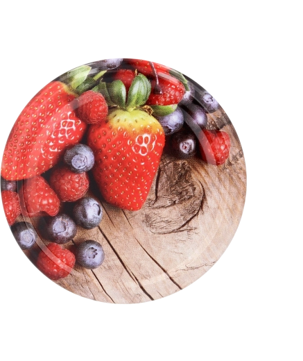 Sæt med metal­låg Twist-off 82 mm med frugtmotiv, 10 stk.