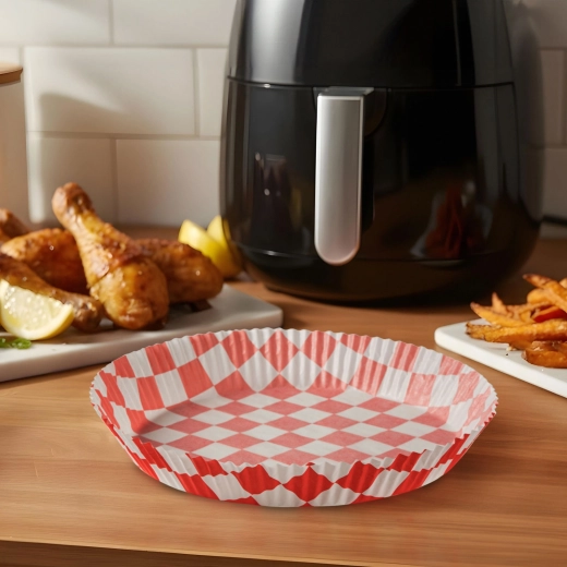 Bagepapir til airfryer, ternet, rundt, 20 cm, 50 stk.