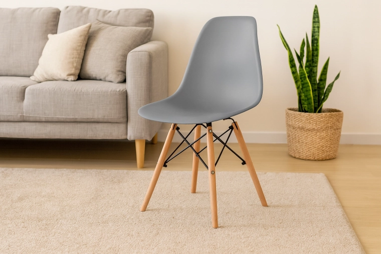 Moderne grå spisebordsstol på træben