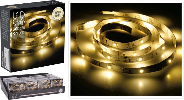 LED-lysbånd 3 m, 90 LED, varm hvid, batteridrevet