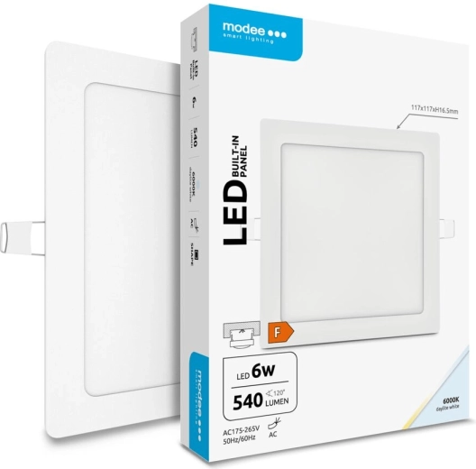 Modee Lighting indbygget firkantet LED-panel 6 W kold hvid 540 lm