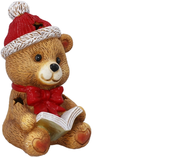 Julefigur med LED-belysning – bamse med sløjfe