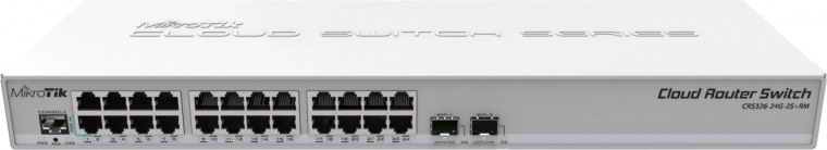 administreret switch 24× gigabit ethernet med 2× sfp+ mikrotik crs326-24g-2s+rm
