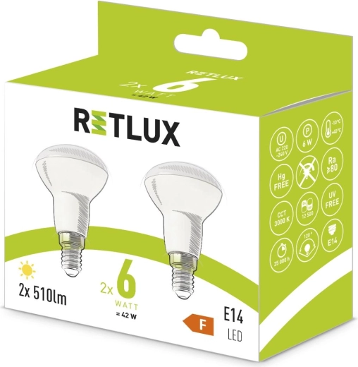 Retlux LED-reflektorpære R50 E14 varm hvid - 2 stk.