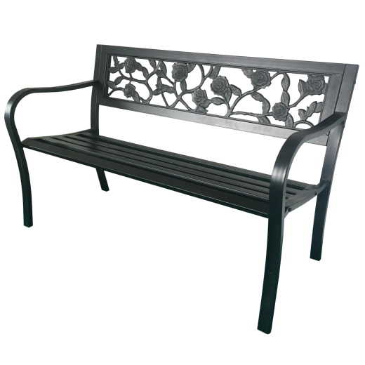 Metallisk havebænk Garden Line 125 cm med ryglæn med rosemotiv - 1 stk.