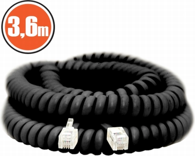 Spiralkabel til telefon 3,6 m sort