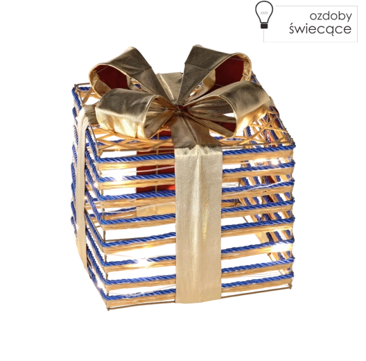 Julegave med lys og blå sløjfe 20 cm