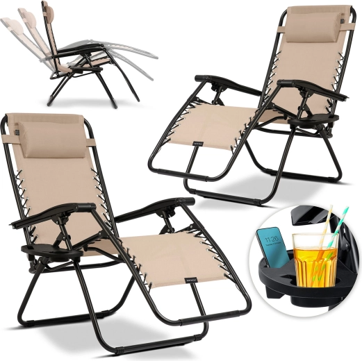 Sammenklappelige havestole med pude Sofotel ChillWell, sæt med 2 stk., beige