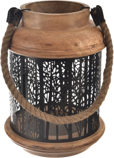 Lysestage i mangotræ og metal Black 18 × 18 × 25 cm