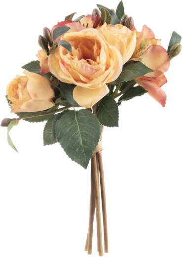 Dekorativ kunstig blomst rose/lilje i buket gul 26 cm