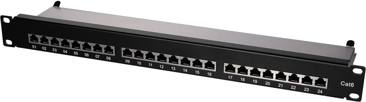 Patchpanel LOGILINK CAT6 19" 24 porte, skærmet, sort