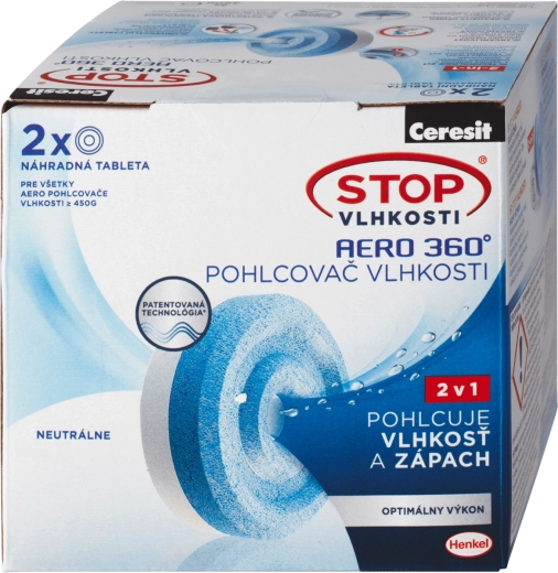 Ceresit Stop Fugt Aero 360° refilltabletter 2×450 g, neutral duft
