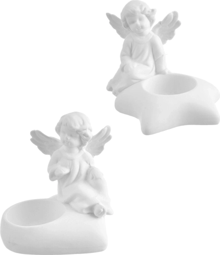 Porcelænsengel – lysestage til fyrfadslys, hvid, 9 cm