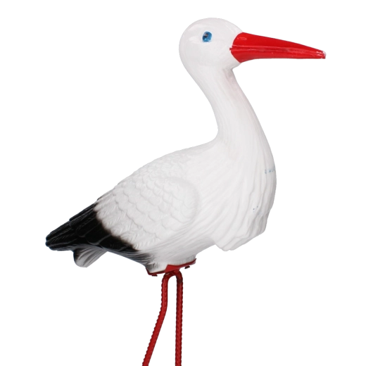 Plastfigur af stork på trådstativ