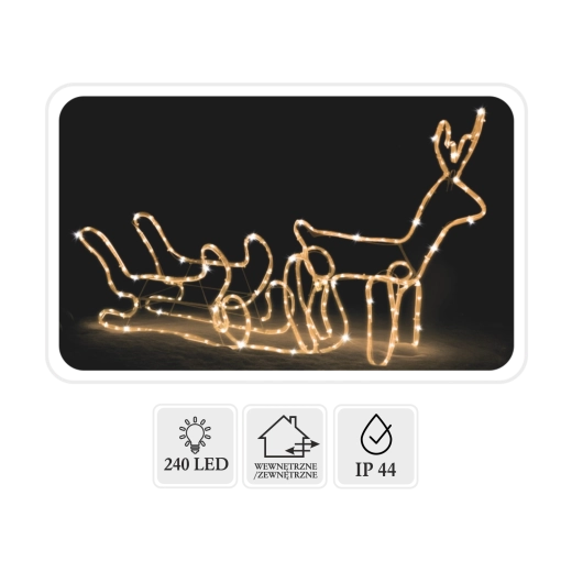 Jule LED-rensdyr med slæde 120 × 27 × 66 cm, varm hvid + kold flash, til inde- og udendørs brug