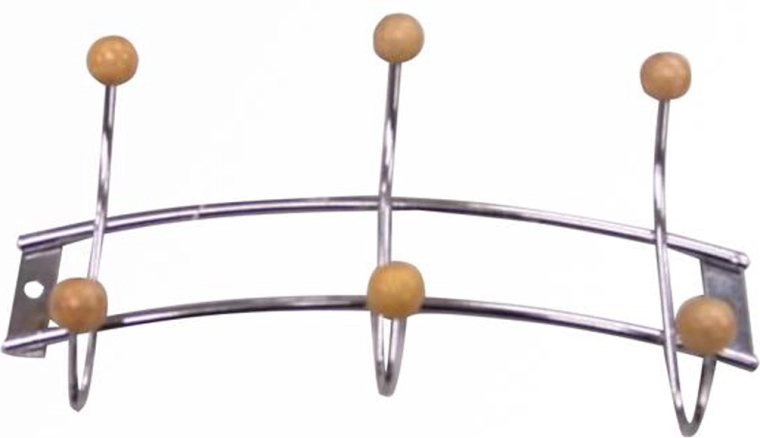 Vægkrog med 3 knager, krom/træ, 21 × 11,5 cm