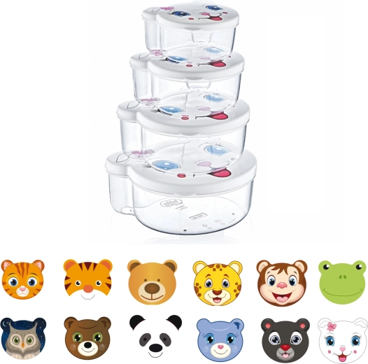 Sæt med 4 madkasser med dyr, blandede størrelser