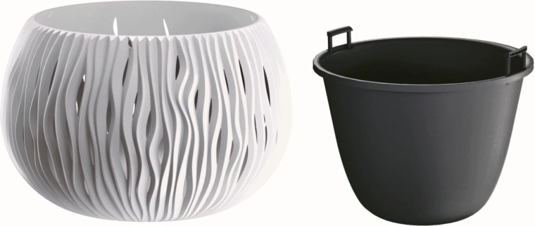 Blomsterkrukke Sandy Bowl med indsats 23,8 cm hvid