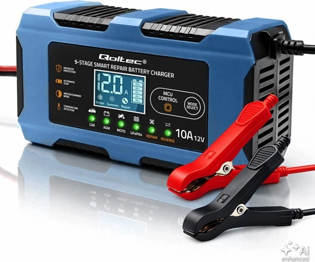 Batterioplader Qoltec 12 V / 10 A med reparationsfunktion til AGM, GEL og LiFePO4