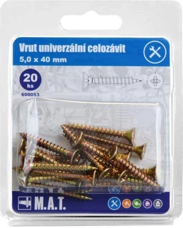 Universalskrue, fuld gevind 5,0 × 40 mm, galvaniseret, 20 stk.