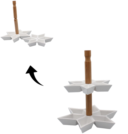 To-etagers etagere i stjerneform af keramik med bambushåndtag