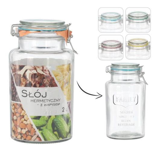 Glashermetisk beholder 2 l med teksten FAMILY