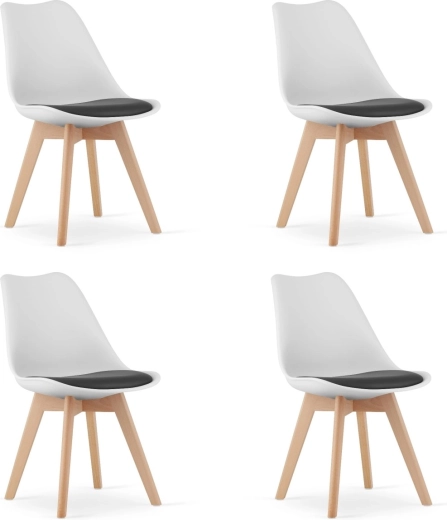 Sæt med fire sort-hvide stole med træben