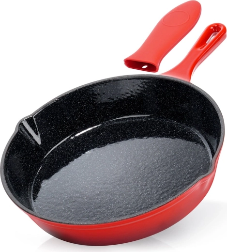 støbejernspande med emalje og silikonehylster cast enamel 25 cm