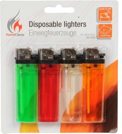 Engangslightere – mix af farver, sæt med 4 stk.