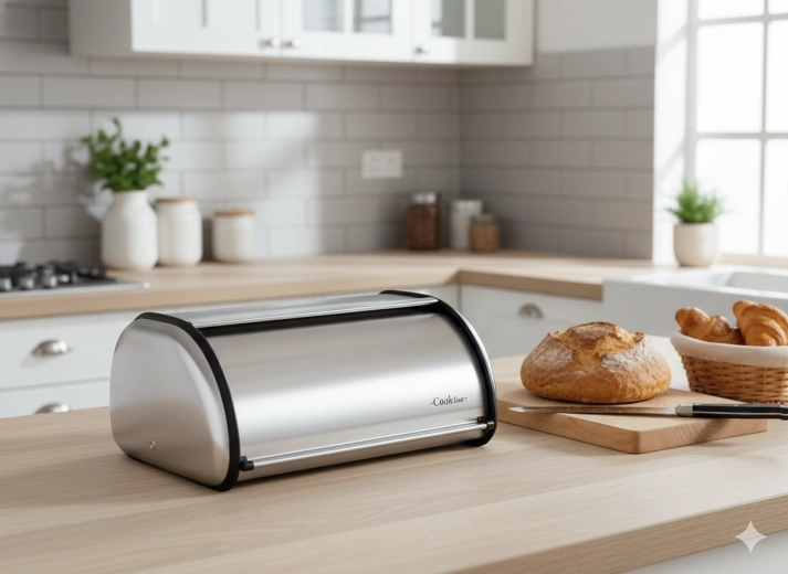 metalbrødkasse Ginepro, mat sølv, 36 × 23 × 14,5 cm