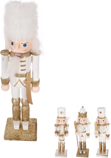 Nøddeknækker i fyrretræ hvid/guld 18 cm (4 varianter)