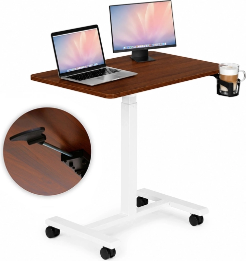 Mobil højdejusterbart rullebord til bærbar ModernHome 70 × 48 cm, brun bordplade - 1 stk.