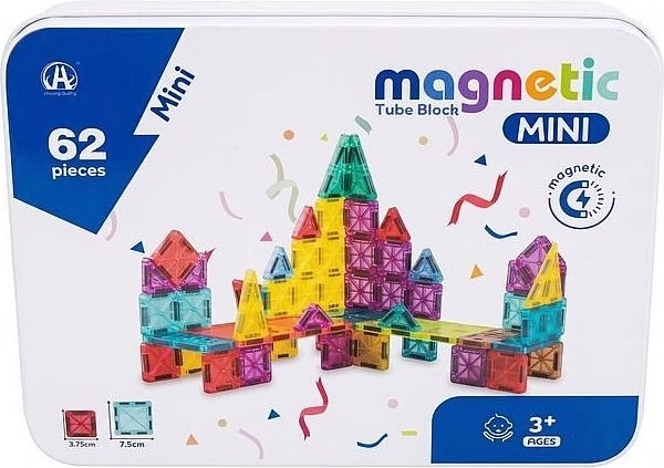 Mini magnetisk byggesæt med 62 dele i dåse