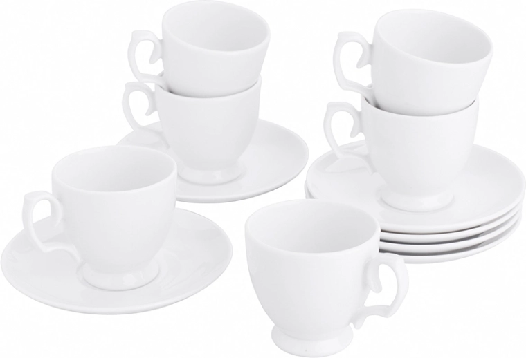 MariaPaula Klasyka klassisk hvidt porcelænssæt til espresso 12 dele (6 kopper og 6 underkopper)