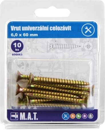 Universalskruer fuldgevind 6 × 60 mm, galvaniserede, 10 stk.