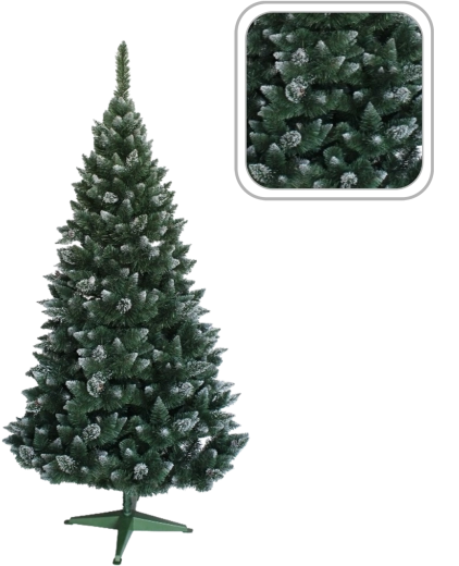 Kunstigt julefyrretræ snedækket med glimmer og kogler 150 cm - 1 stk.