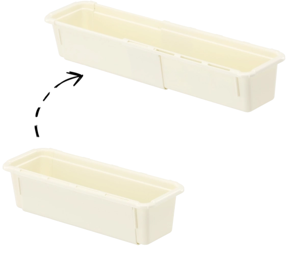 Justerbar plastisk skuffeorganisator 25–38 × 9 × 7 cm