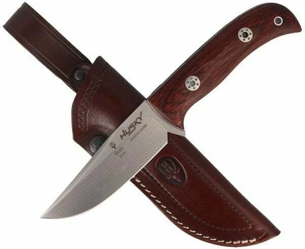 Muela Husky outdoor-kniv 11 cm, stål RWL34, Pakka-træ, læderetui