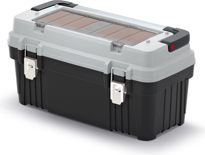 Værktøjskasse OPTIMA med metalhåndtag og låse, grå, 586 × 296 × 305 mm